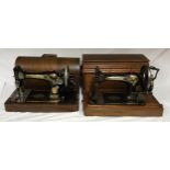 Two vintage decorated Singer sewing machines one in domed case with handle to top Y1926425 the other