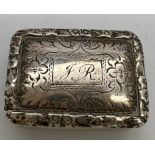 Silver vinaigrette Birmingham 1834, maker Nathaniel Mills 3cm x 2cm with pierced silver gilt