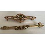 Two Edwardian gem set bar brooches, total weight 4.2gm.