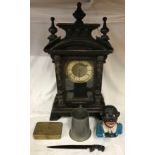 A box of miscellaneous items to include a money box, formed as a gentleman in a blue jacket, 16cm h,