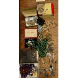 A quantity of vintage costume jewellery and boxes to include brooches, necklaces etc.