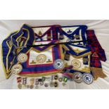 Quantity of masonic regalia to include medals, medallions, aprons, badges, sachets and walking