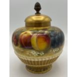 Royal Worcester fruit painted vase and lid signed Ricketts. Approximately 18cm h.