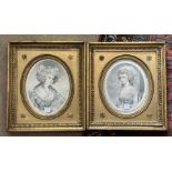 Two 19thC stipple prints in contemporary gilt frames to include Lady Hamilton and Miss Clements.