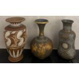 Three Doulton Silicon vases to include one with applied acanthus leaf decoration by Emily Baker 23.
