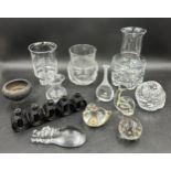 A collection of mainly glass comprising an Ittala Finland vase 14cm h, a Swedish Vas Vitreum perfume