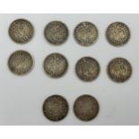 Ten Half Crowns, dates to include 1889, 1887, 1889, 1890, 1888, 1890, 1889, 1887, 1898 and 1899.
