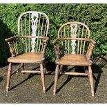 Two 20thC Windsor chairs, one high backed. 103cm h and 90cm h.