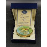 A limited edition Moorcroft enamel box entitled 'Yellow Wagtail' by T Hallam for Enamels numbered