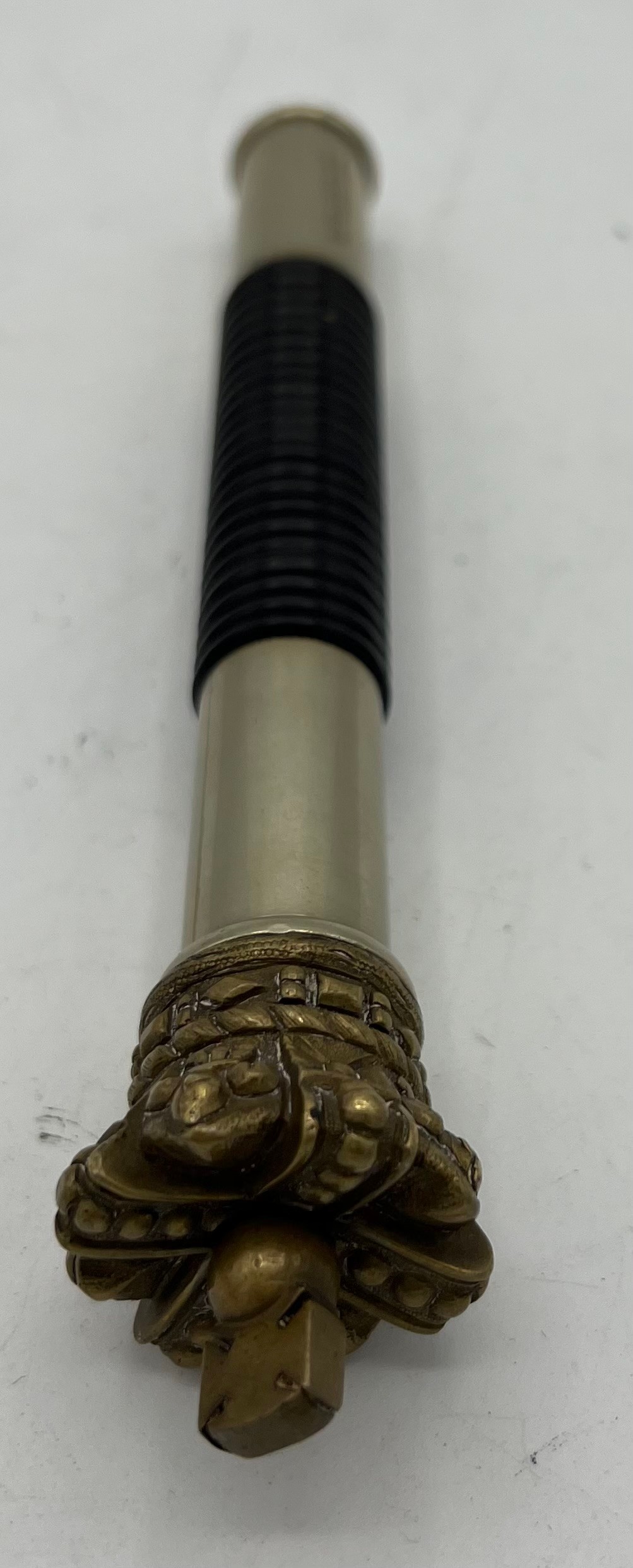 A metal and rosewood tipstaff with brass crown finial. Inscribed Parker Field & sons 233 Holborn - Image 4 of 6