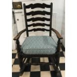 Rocking Chair with a newly upholstered cushion on a plywood base 92cm h x 58cm w x 77cm depth to