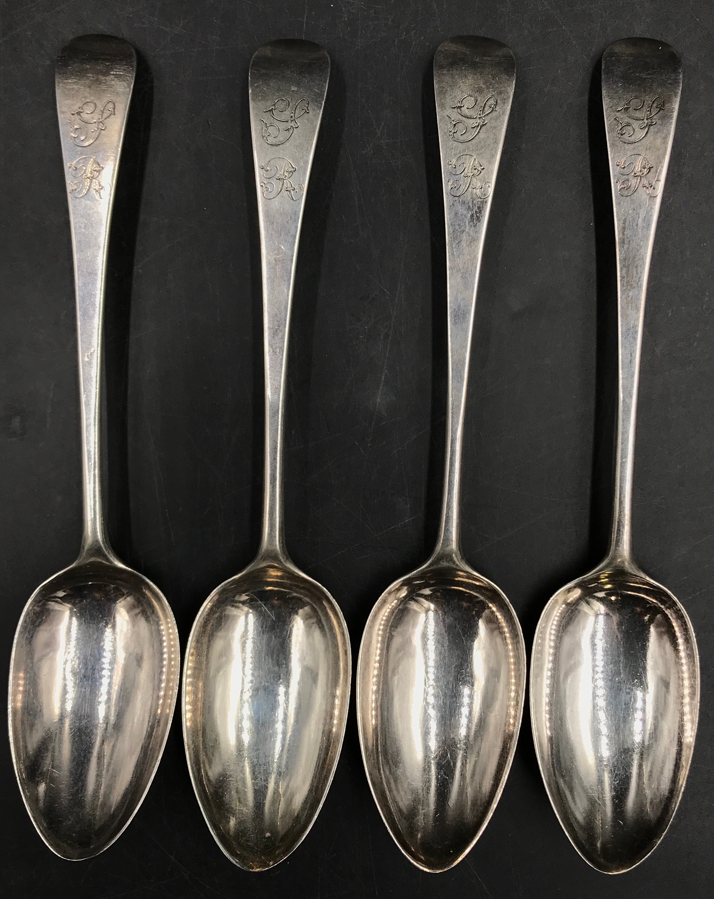 Four silver tablespoons London 1791, maker probably George Smith & William Fern, 231gms.