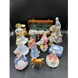 A quantity of ceramic figures to include Royal Doulton x 6, Lady Jane 1997, Monica HN 3617,