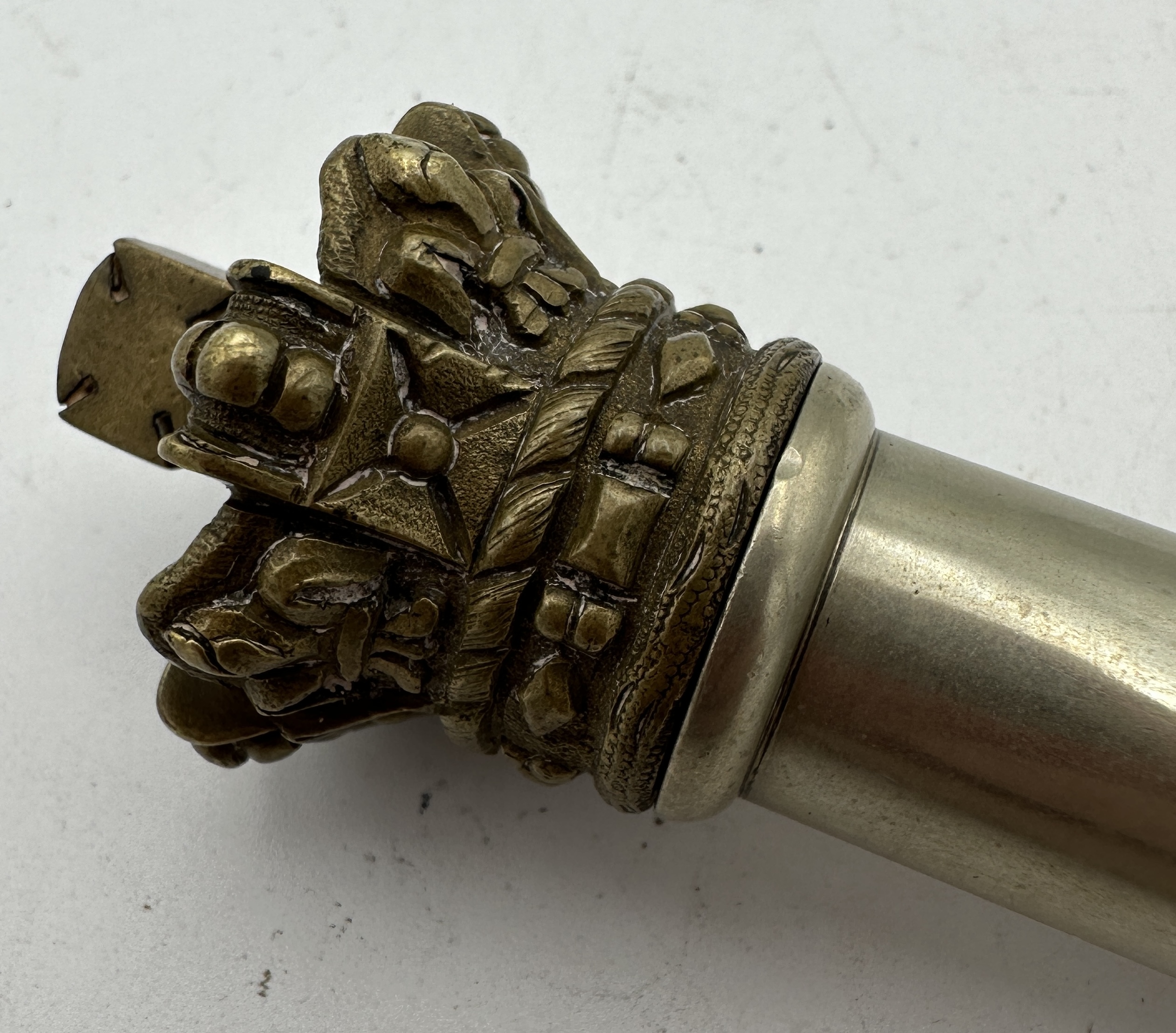 A metal and rosewood tipstaff with brass crown finial. Inscribed Parker Field & sons 233 Holborn - Image 5 of 6