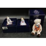 A collection of royal crown derby to include Teddy Bear with blue bow tie paperweight with gold
