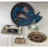 A collection of mixed ceramics to include two Royal Crown Derby Imari pattern pin trays 2451 and