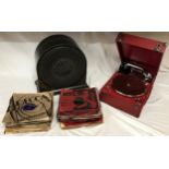 A Colombia Grafonola record player in box 41w x 30d x 17h cm along with an Amplion radio speaker