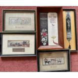Six framed silk Stevengraph pictures to include “The Last Lap’, ‘For Life or Death, Heroism on
