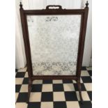 A mahogany fire screen with lace under glass and lift up panel 109h x 70cm w.