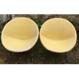 Two 1970'S Conservatory egg shaped chairs on metalwork frames yellow in colour 75cm x 73cm.