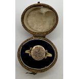 A nine carat gold signet ring in vintage ring box. Initialled ST to top. Weight 1.7 gm. Size S.