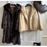 A brown mink coat approx. shoulder to hem 100cm from underarm to underarm 51cm and a pale mink