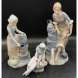 Three Nao figurines to include a "Pierrot", "Girl from the Fountain" 34cm h and "Girl at the