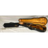 An SMS Academy Scholarship Series silver plated flute in padded travel case along with a violin with