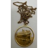 A 9 carat gold pendant depicting S.S Chusan a P&O liner C1960’s. Weight 5.6gm with a gold filled