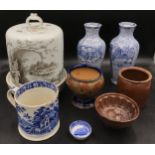 A miscellany of ceramics to include a pair of modern Wm. Adams blue and white vases based on an