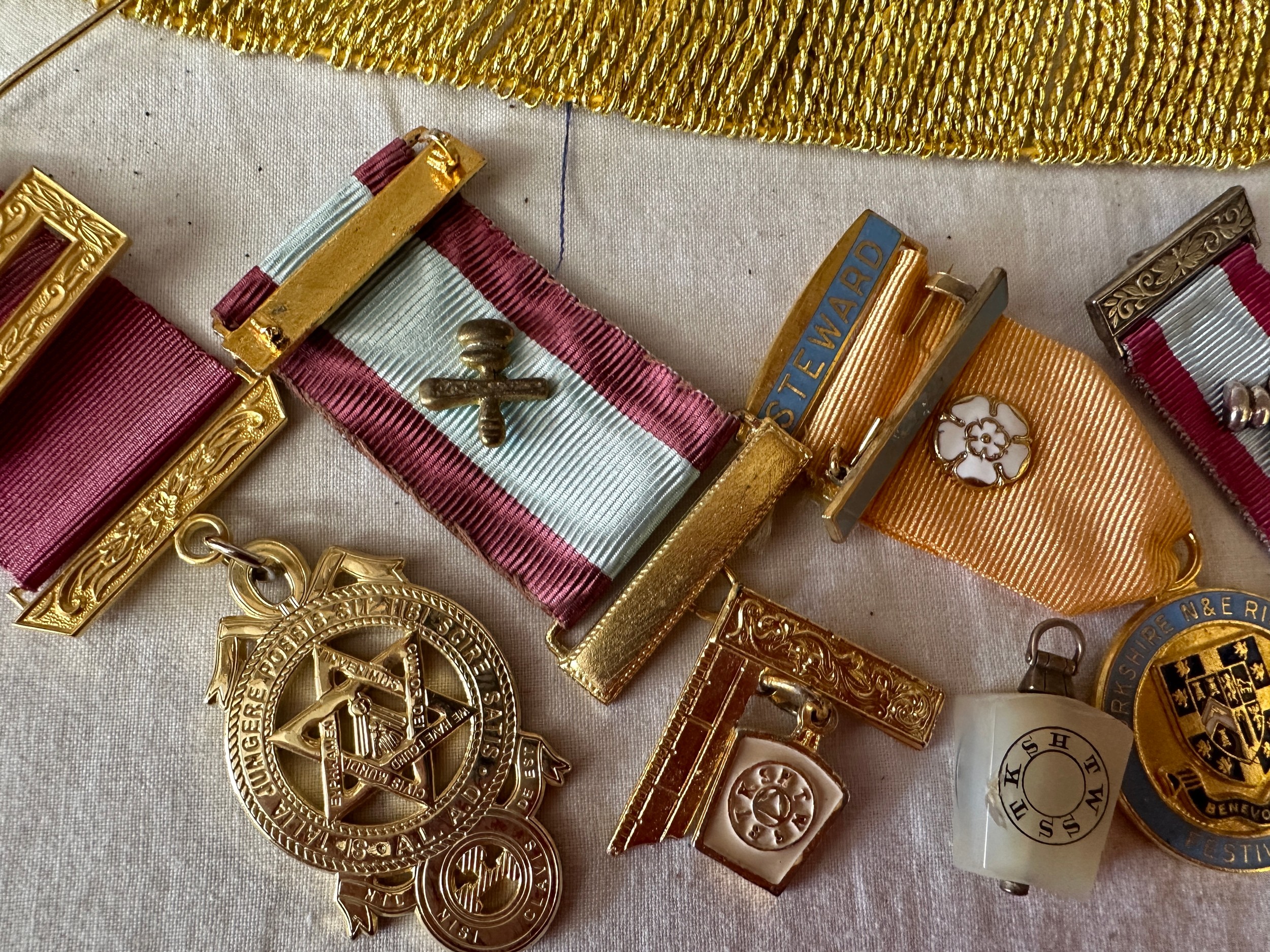 Quantity of masonic regalia to include medals, medallions, aprons, badges, sachets and walking - Image 4 of 7