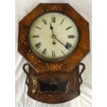 American drop-dial wall clock in an inlaid case, with white dial and roman numerals, 50cm h, has