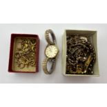 A quantity of scrap 9 carat gold 8.87gm together with a ladies gold plated Seiko wristwatch and a