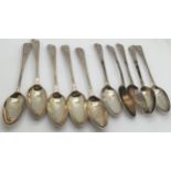 Two sets of five silver teaspoons by Hester Bateman, 1787 and 1788. Total weight 119gm.
