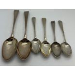 Six 18thC various silver spoons by the Bateman family.