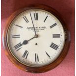 A 19th C mahogany cased wall clock by Andrew King 62 Market Place Hull. 40cm d.