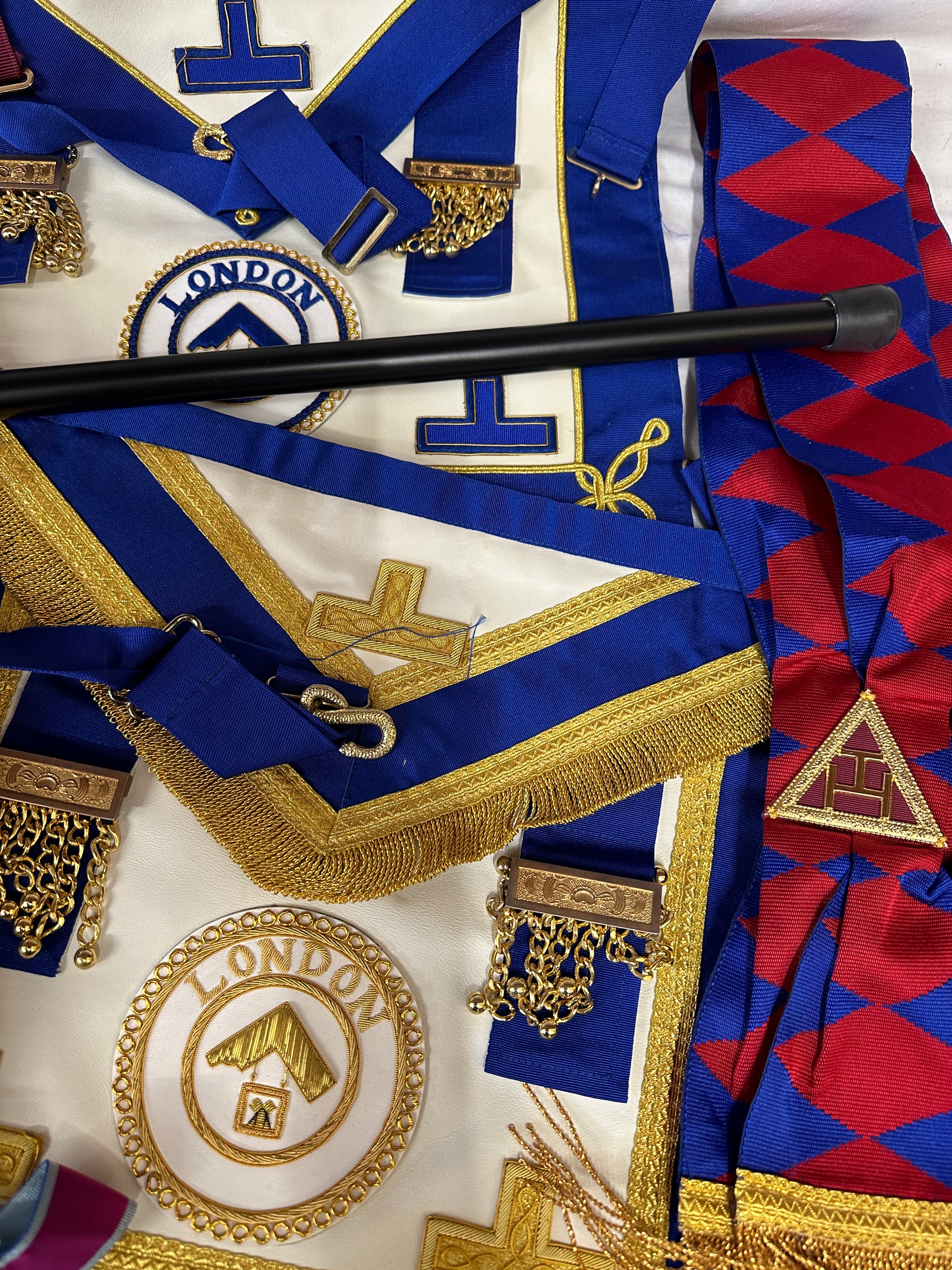 Quantity of masonic regalia to include medals, medallions, aprons, badges, sachets and walking - Image 6 of 7