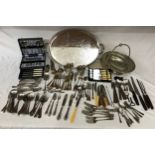 A selection of silver plate to include a large galleried tray 36cm x 55cm, handle to handle, along