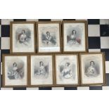 Seven various gilt framed coloured prints, 19thC ladies to include Lady Jane Bouverie, Viscountes