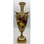 Royal Worcester fruit painted vase signed T. Lockyer puce mark. 28cm h.