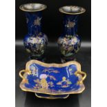 A pair of 1920s Carlton Ware vases decorated in the Rockery and Pheasant pattern printed mark 2071