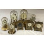 A collection of 8 mantel clocks 5 with domes tallest 30cm h. Three are Kern, Germany, 2 Bentima, 1