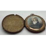 A fine quality miniature on ivory of a gentleman in original leather case. 8cm x 7cm. Ivory