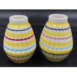 John Clappison for Hornsea Pottery - 2 Rainbow pattern ribbed vases, 10cm h.