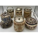 Six Taylor Tunnicliffe preserve jars with silver plated mounts.