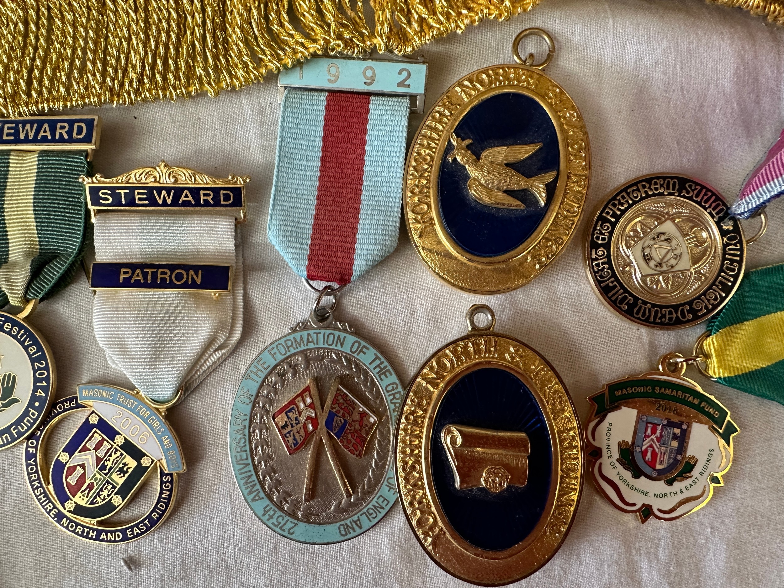 Quantity of masonic regalia to include medals, medallions, aprons, badges, sachets and walking - Image 2 of 7