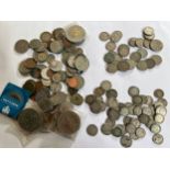 A collection of coins to include mostly pre 1940 threepences, post 1940 sixpences and various