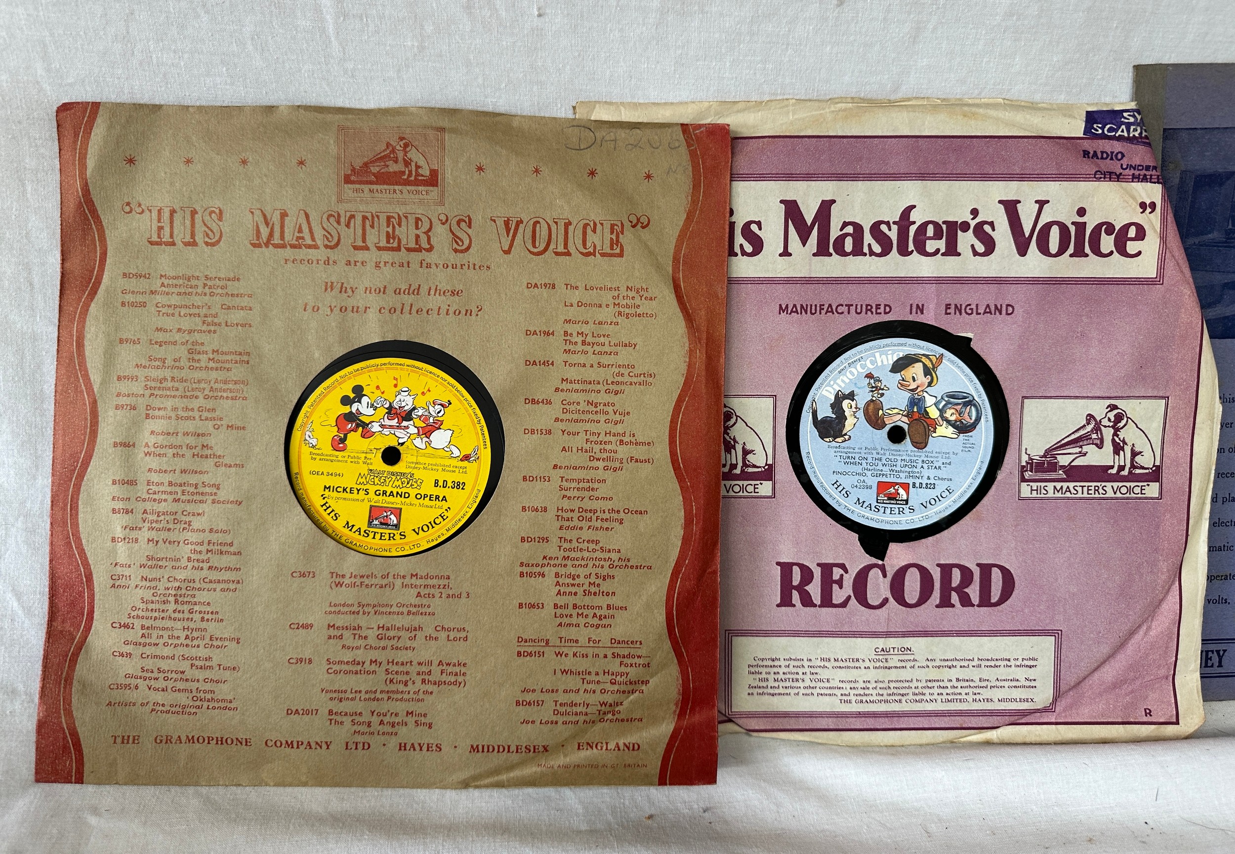 A collection of Disney 'His Master's Voice' records to include 3x Snow White, 3x Pinocchio and one - Image 3 of 5