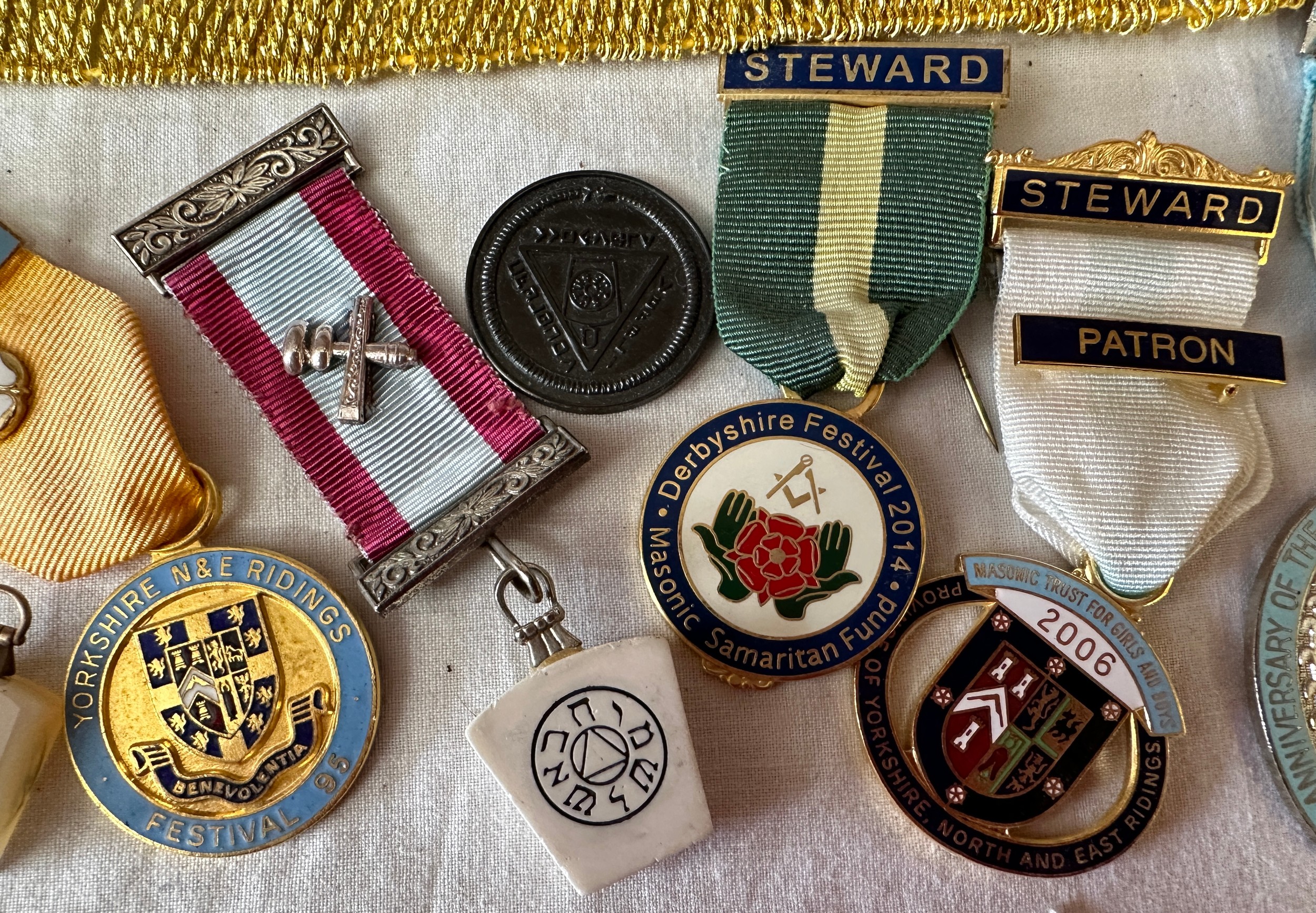 Quantity of masonic regalia to include medals, medallions, aprons, badges, sachets and walking - Image 3 of 7