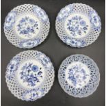 Three blue and white Meissen matching plates and one Meissen dish.